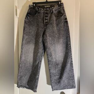 Rewash Jeans Womens 7/28 Wide Leg Black Stone Acid  Wash Super High Rise